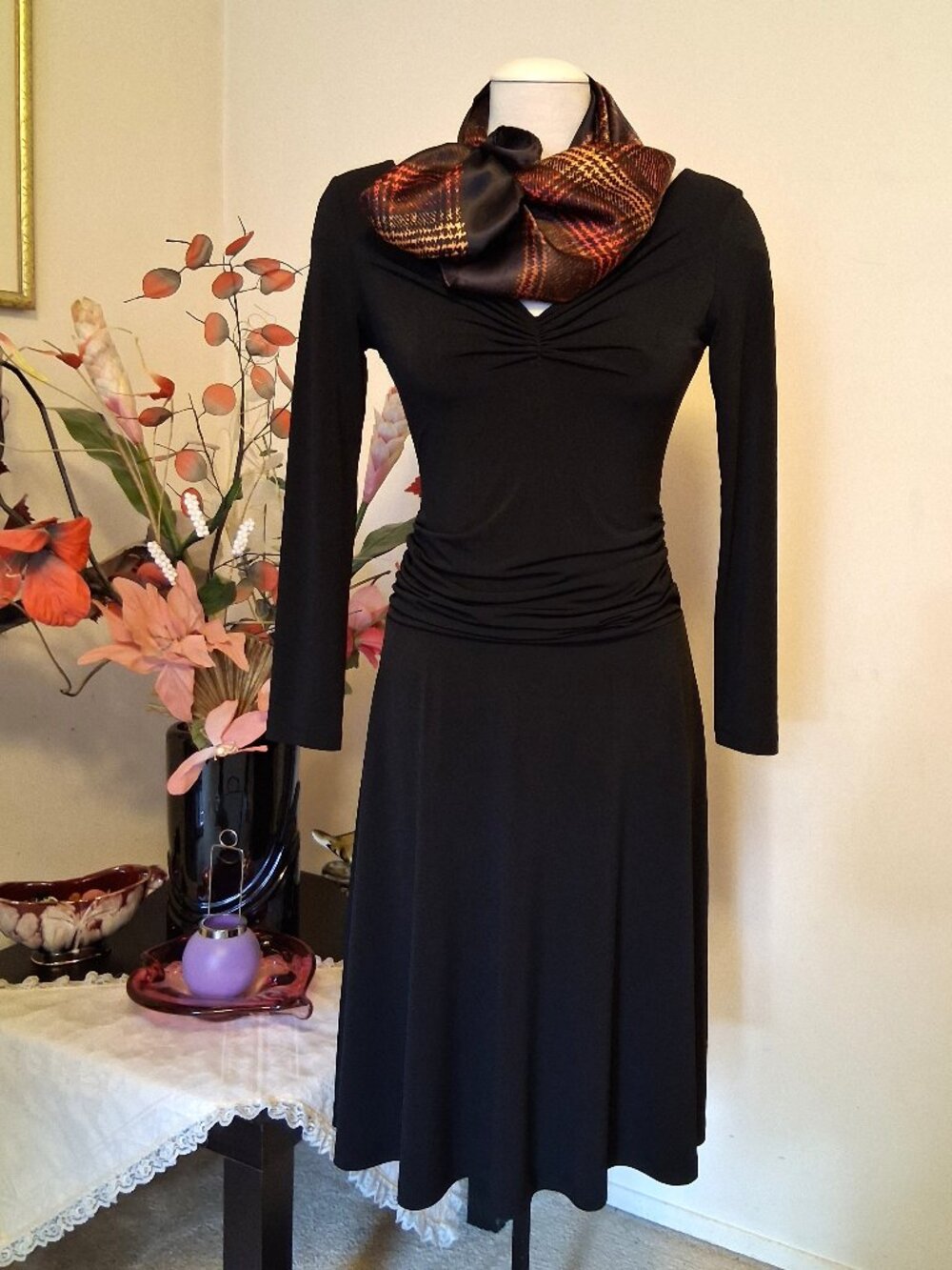 Signed Jean Parel Vintage Square Scarf Large Check Print Neckwear Rare Luxury